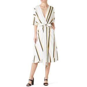 Sancia Anika Womens Plunge V-Neck Wrap Tie Short Sleeves Striped Dress Small